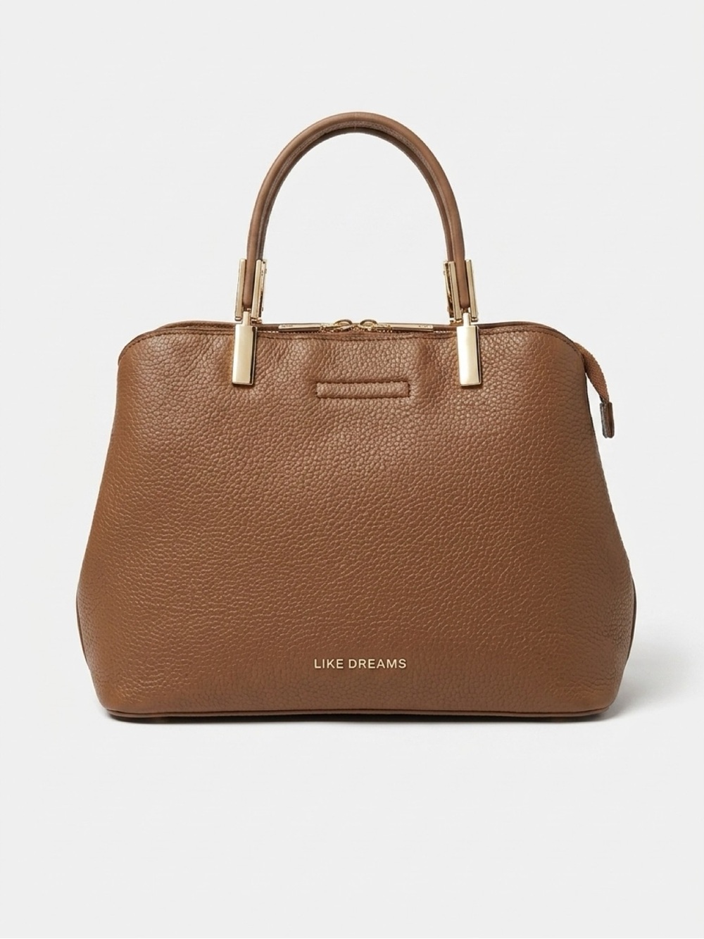 Like Dreams Tan Pebbled Leather Satchel with Gold Hardware